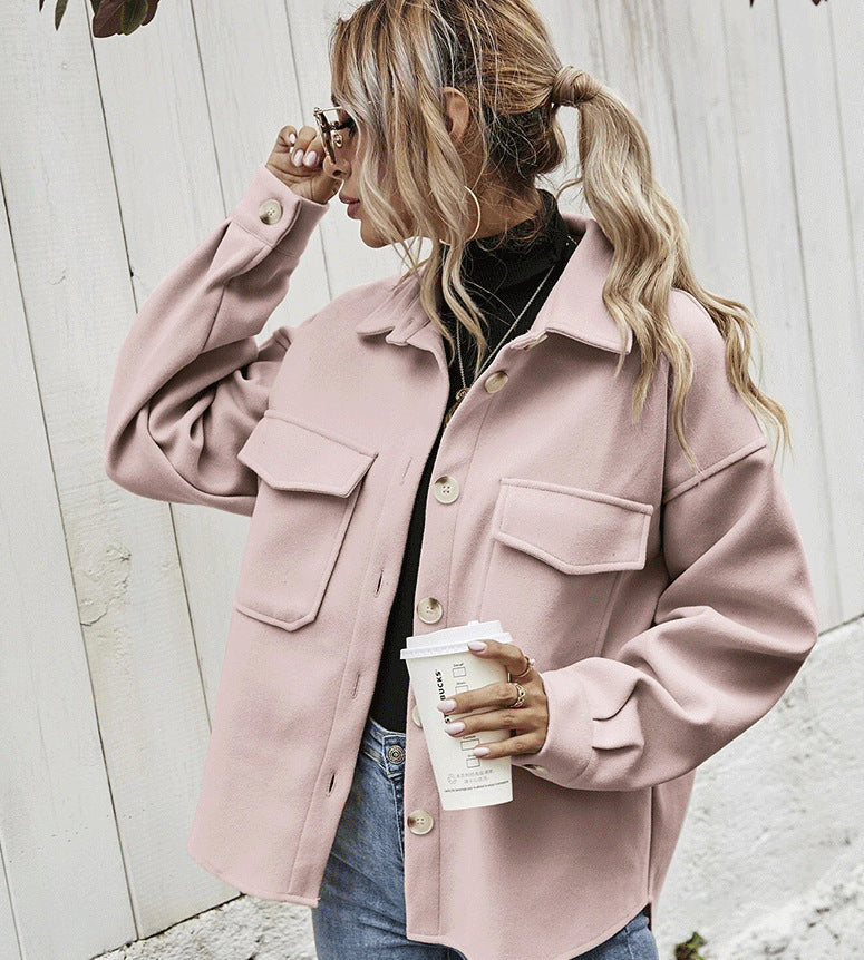 Sandra – Manteau Court en Laine Épais à Col Revers pour Femmes