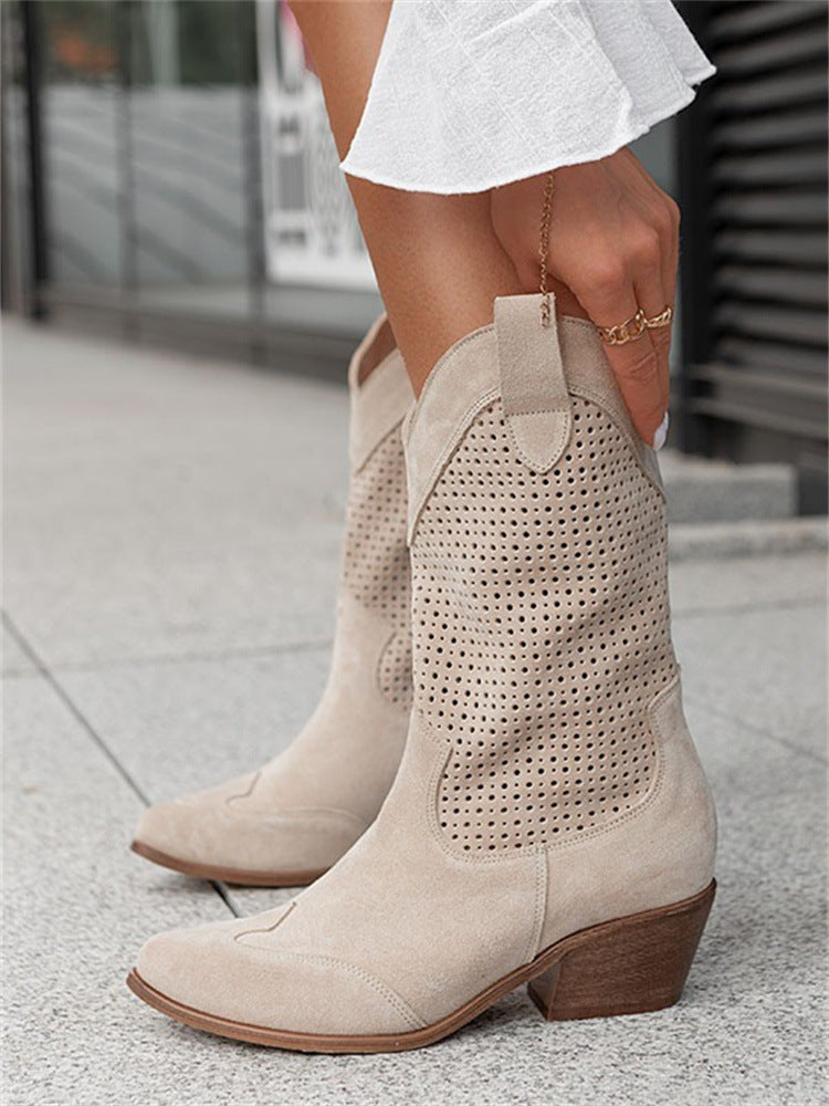 Amanda – Bottes pour femmes à talons moyens en daim brûlé