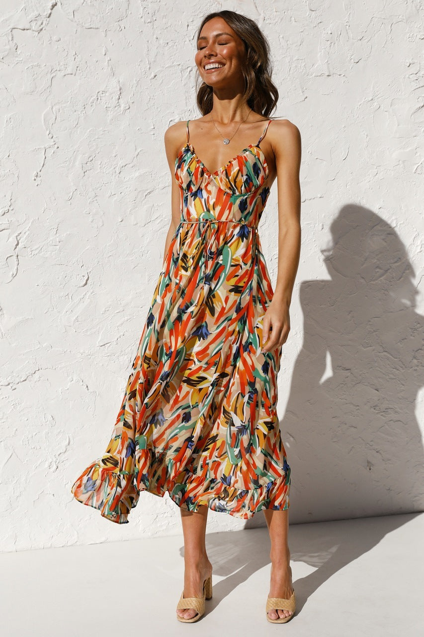 Natalie – Robe sans manches à volants imprimée