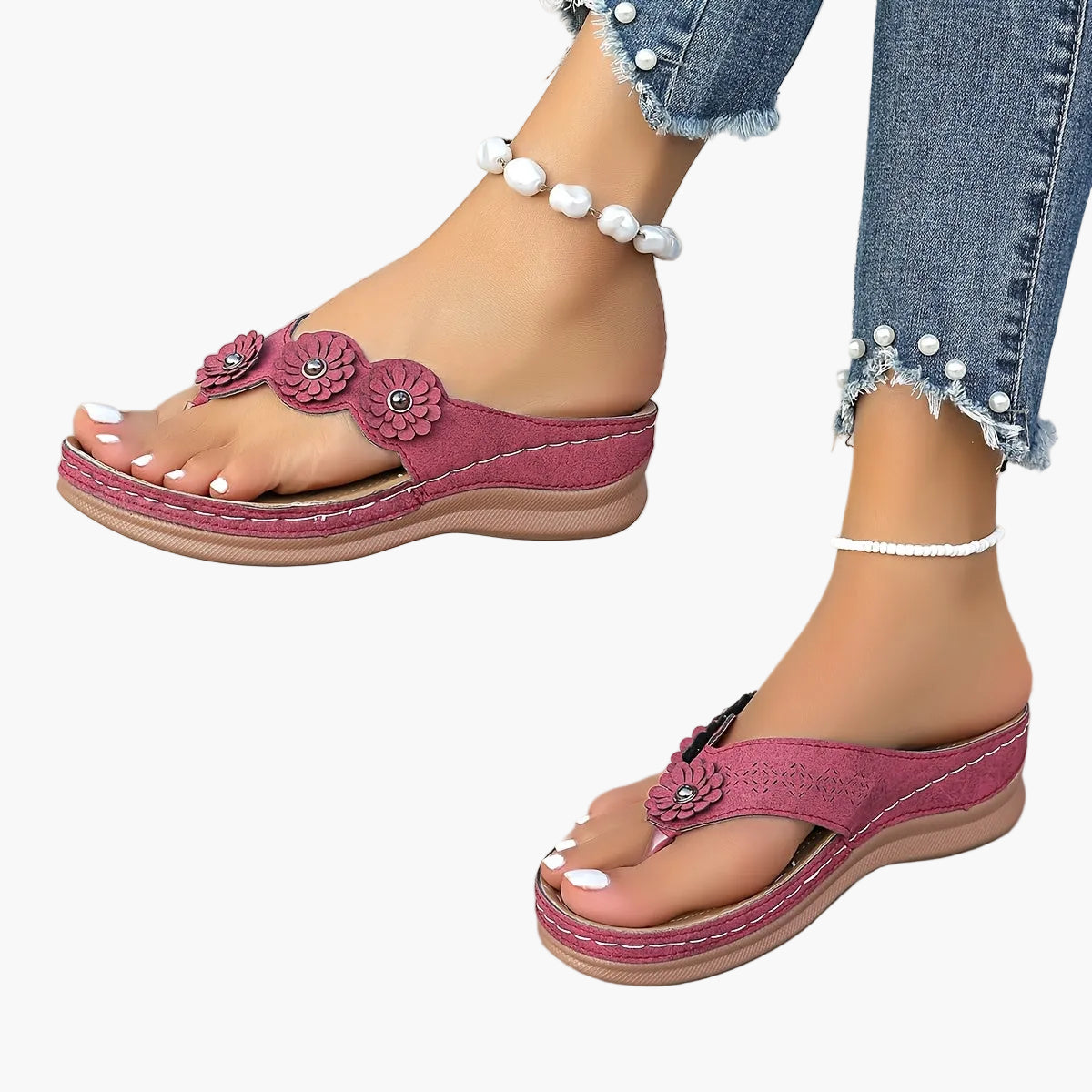 Casual damessandalen met platte hak in teenslipperstijl met bloemen – Ideaal voor de zomer