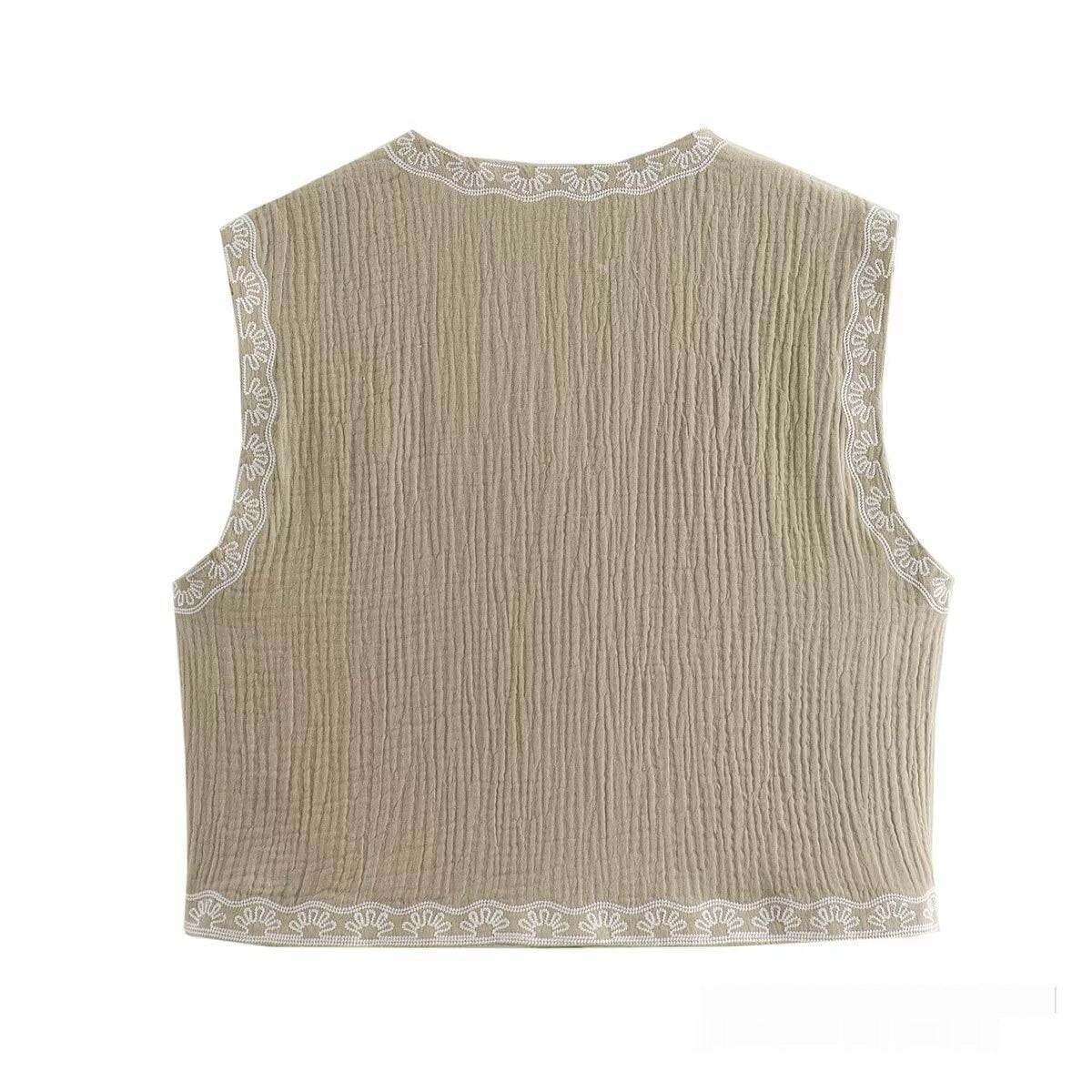 Tara – Gilet brodé bicolore décontracté à la mode