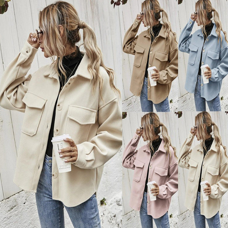 Sandra – Manteau Court en Laine Épais à Col Revers pour Femmes