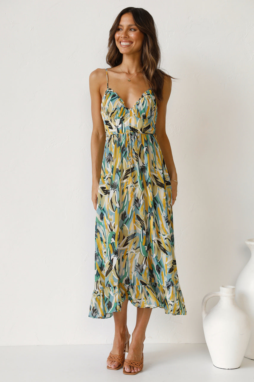 Natalie – Robe sans manches à volants imprimée
