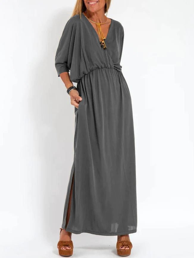 Kimberley – Robe Fendue à Taille Haute avec Col en V