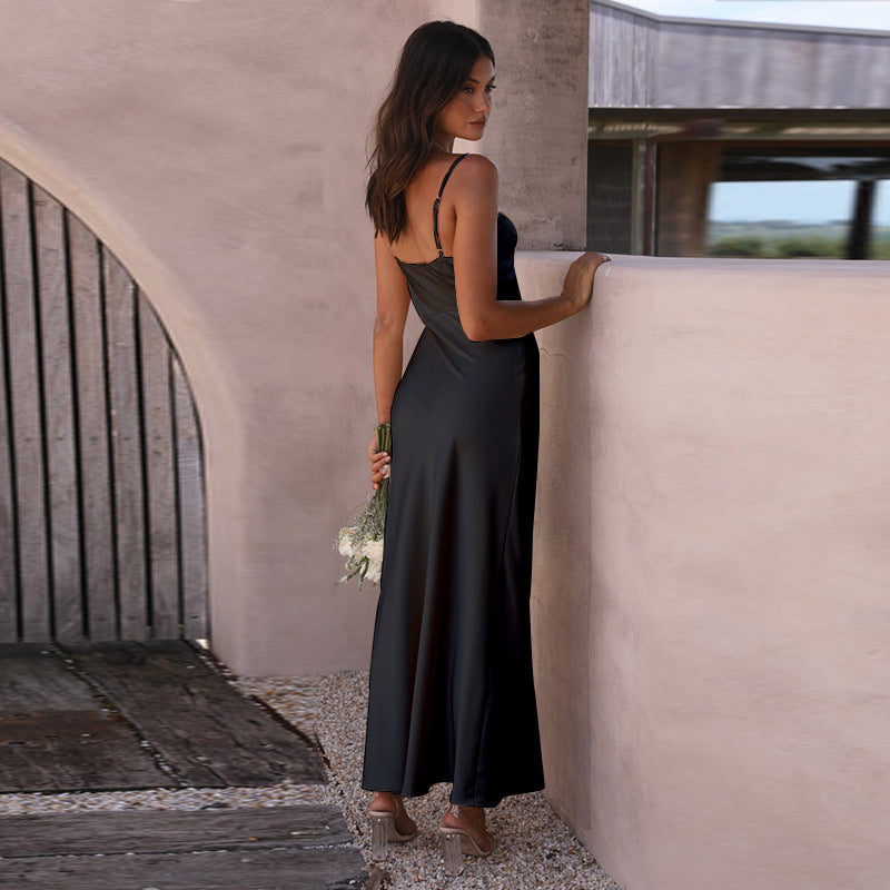 Robe longue élégante à bretelles pour femme – Style fendu chic pour occasions spéciales et été