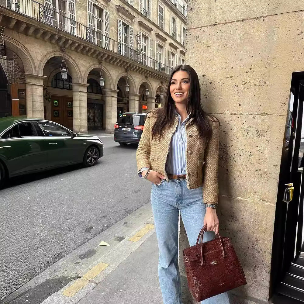 Jessie – Manteau Court en Laine à Manches Longues