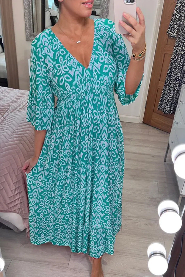 Denise – Robe Longue à Fleurs et Col en V