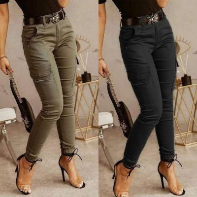 Juliet – Pantalons Bas Taille à Boutons et Poches Unies