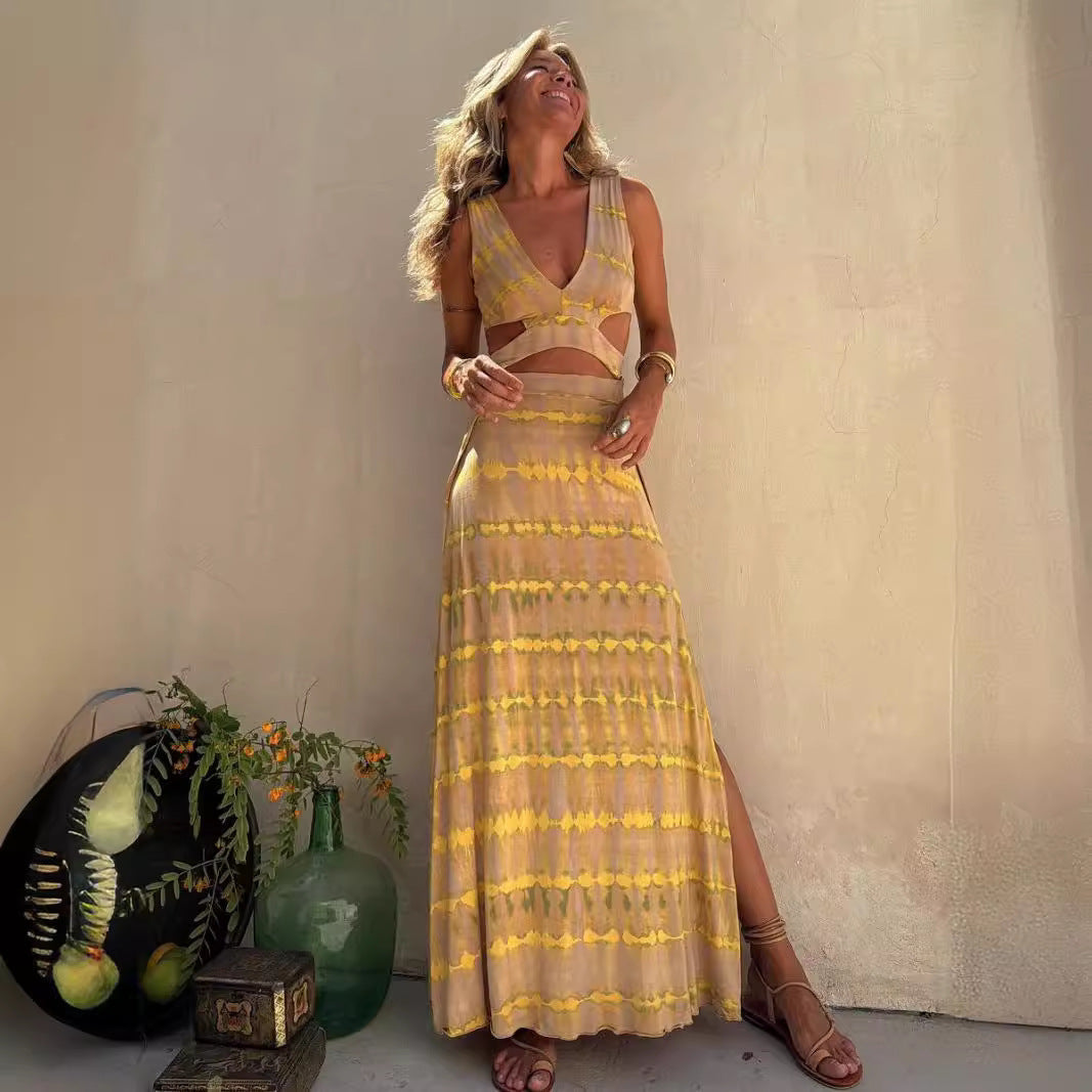 Jade – Robe Longue Dos Nu Imprimée pour Femme