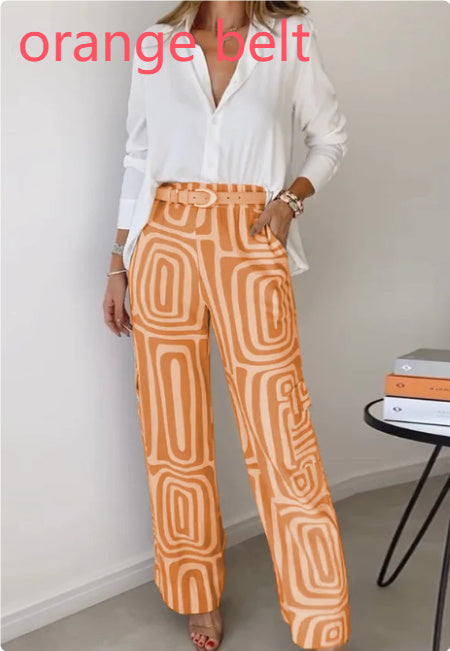 Megan – Ensemble Chemise à Manches Longues et Pantalon à Jambe Large Imprimé