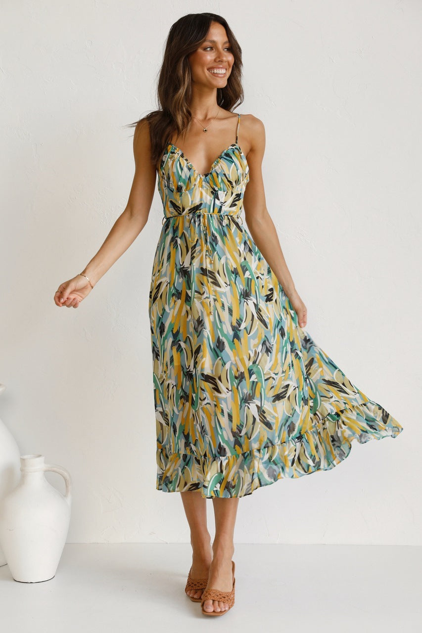 Natalie – Robe sans manches à volants imprimée