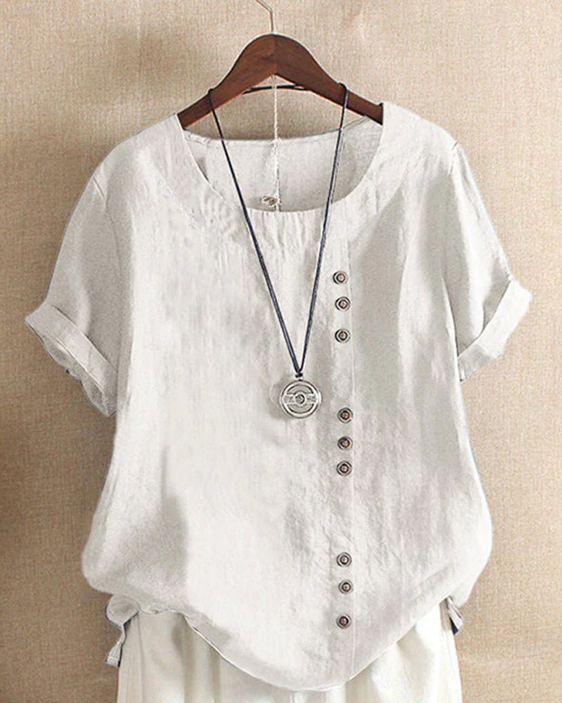 T-Shirt Uni à Manches Courtes avec Encolure Ronde
