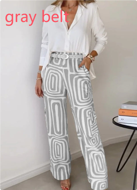 Megan – Ensemble Chemise à Manches Longues et Pantalon à Jambe Large Imprimé