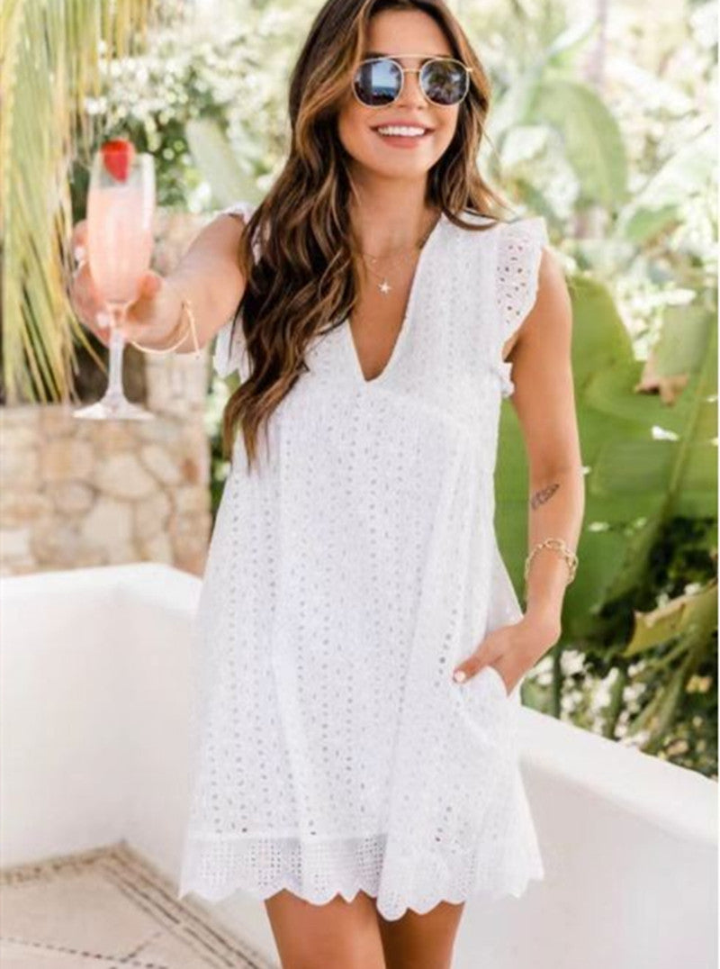 Sandra – Robe d'Été Sans Manches avec Poches et Jacquard