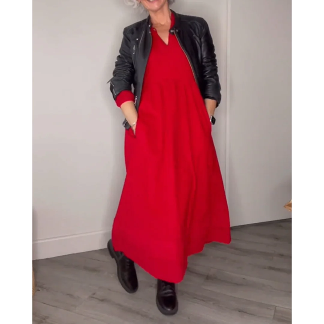 Robe Elégante avec Anneaux en V et Manches Longues