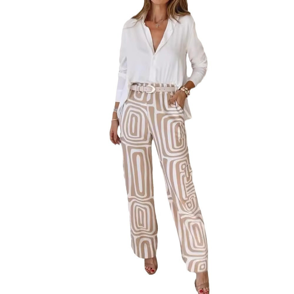 Megan – Ensemble Chemise à Manches Longues et Pantalon à Jambe Large Imprimé