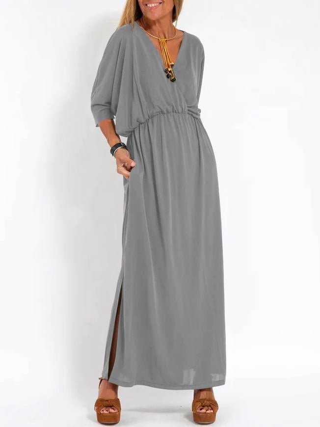 Kimberley – Robe Fendue à Taille Haute avec Col en V