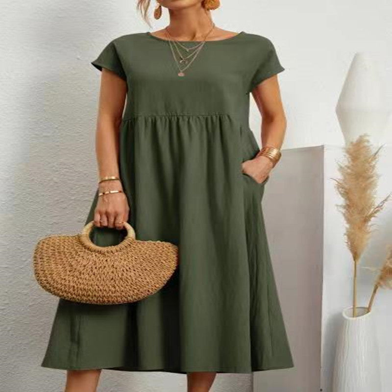 Patricia – Robe Longue Décontractée en Lin Coton avec Poches
