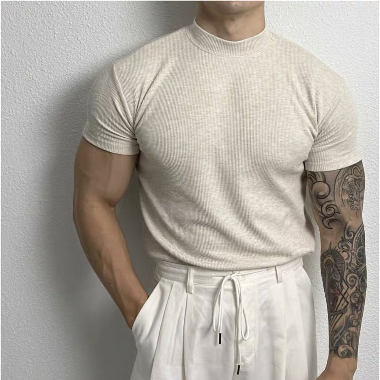Ralph – T-shirt Stretch à Col Demi-Américain Uni