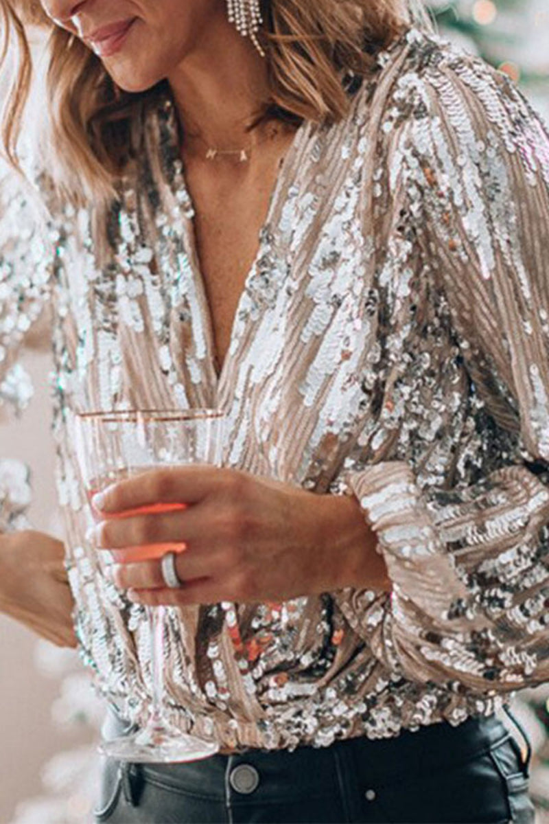 Blouse Femme Élégante à Sequins Style Vintage pour Soirée et Événement