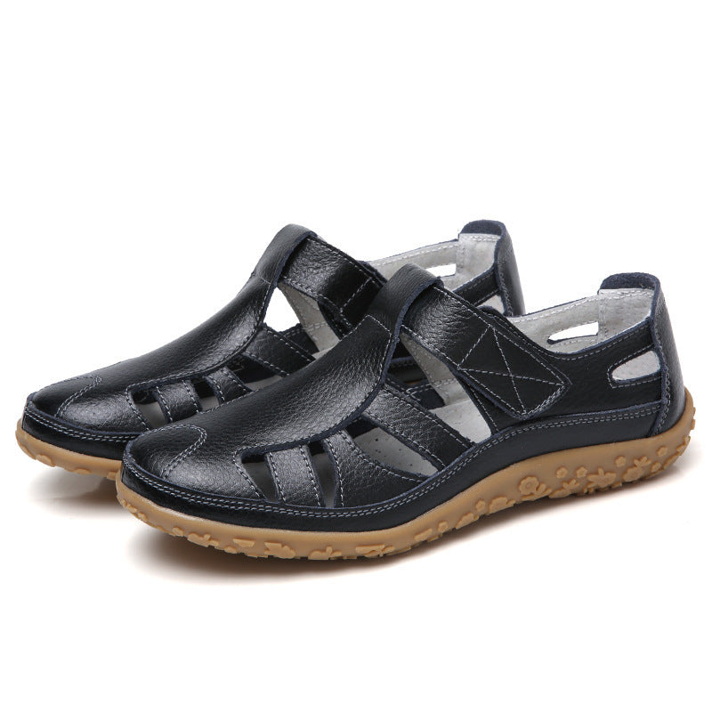 Sarah – Chaussures décontractées en cuir végan à velcro à semelle souple et rétro