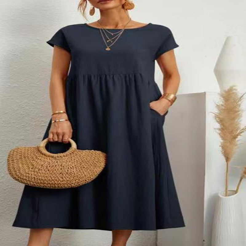 Patricia – Robe Longue Décontractée en Lin Coton avec Poches