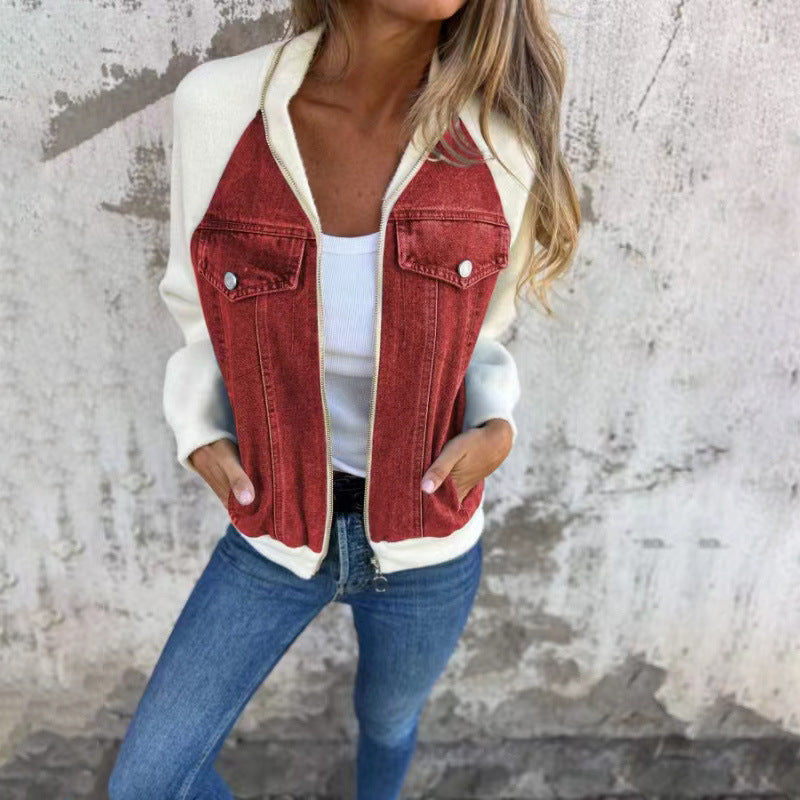 Charlotte – Veste à Capuche en Denim Patchwork pour Femmes