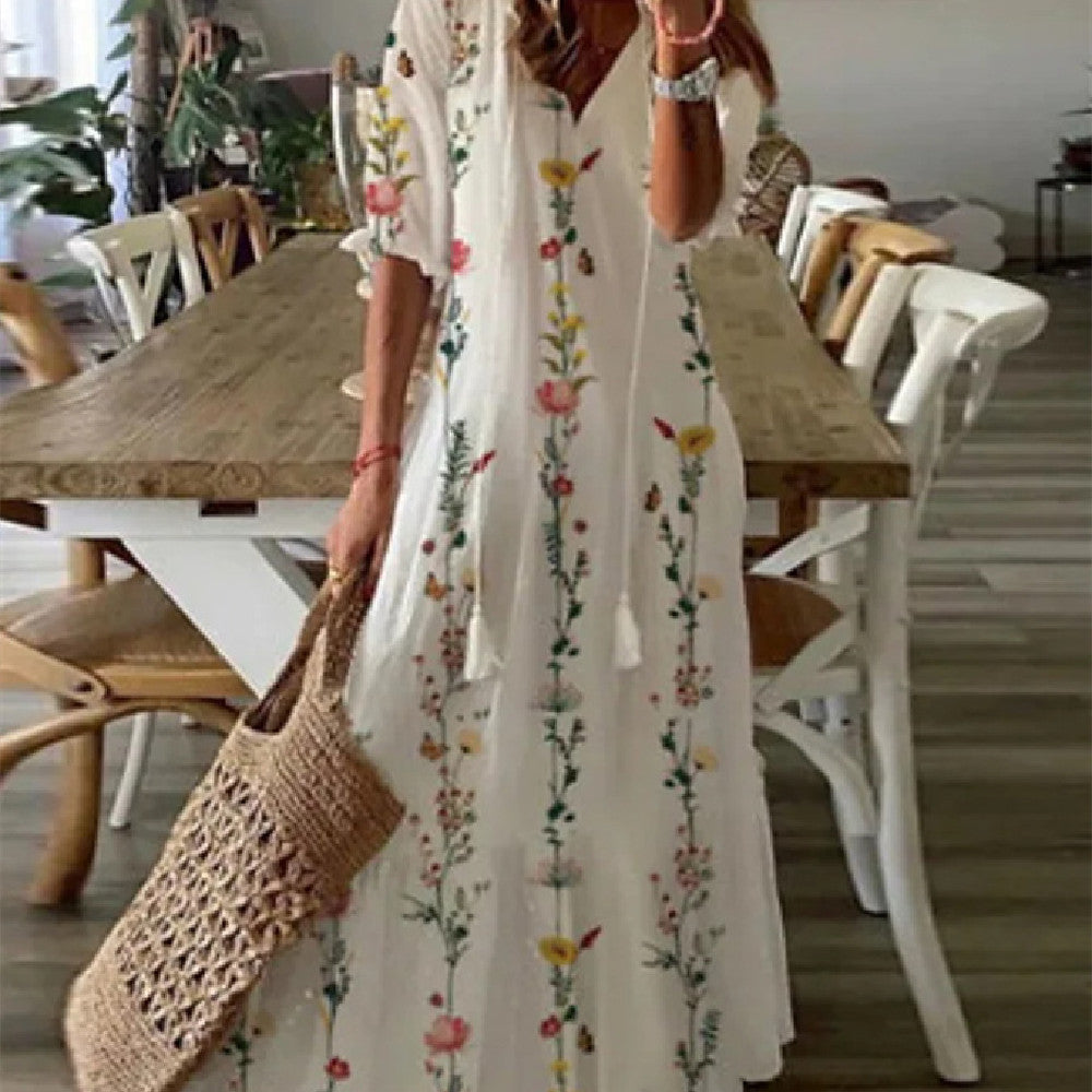 Jennifer – Robe Longue à Manches Moyennes Imprimée