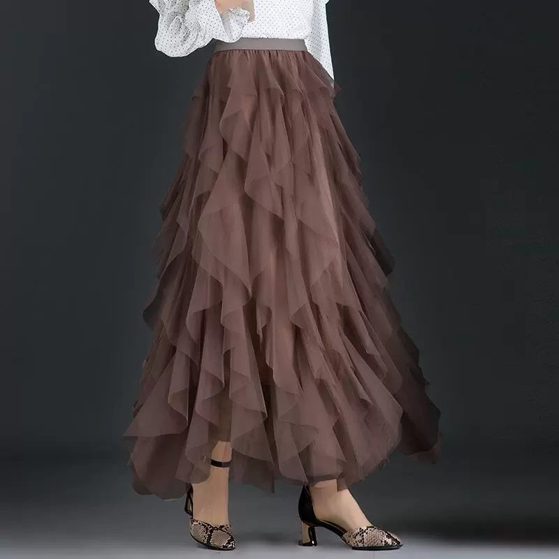 Jupe longue asymétrique en tulle style doux femme pour occasions spéciales et tenues élégantes
