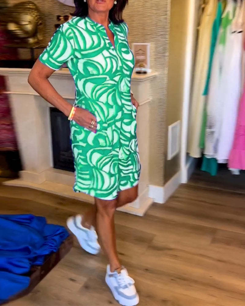 Joan – Robe Vaporeuse à Manches Courtes et Imprimé V-Cou
