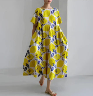 Sue – Robe de Mode Décontractée avec Impression 3D en Tissu Coton