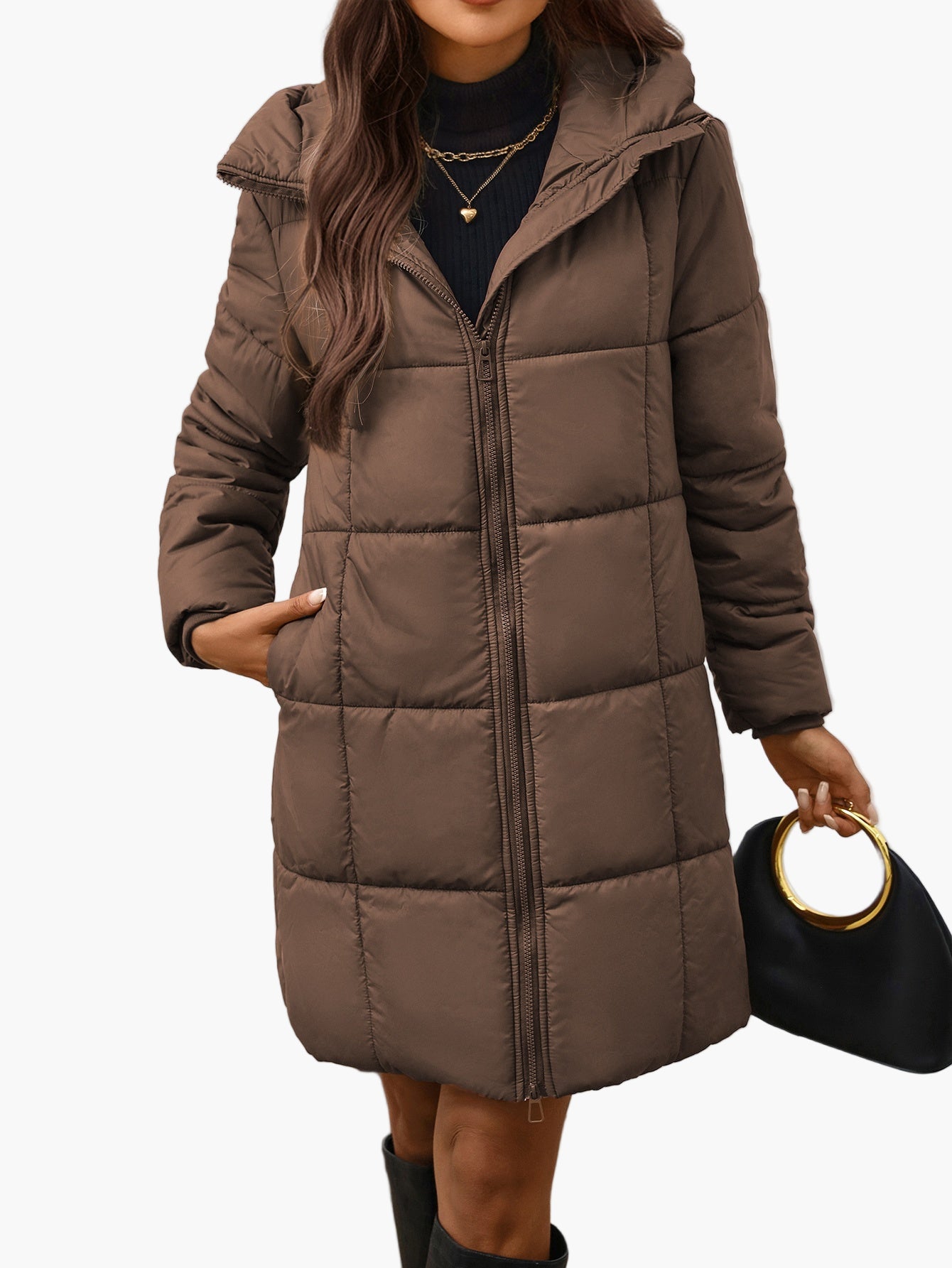 Manteau doudoune mi-longue femme style urbain pour l'hiver