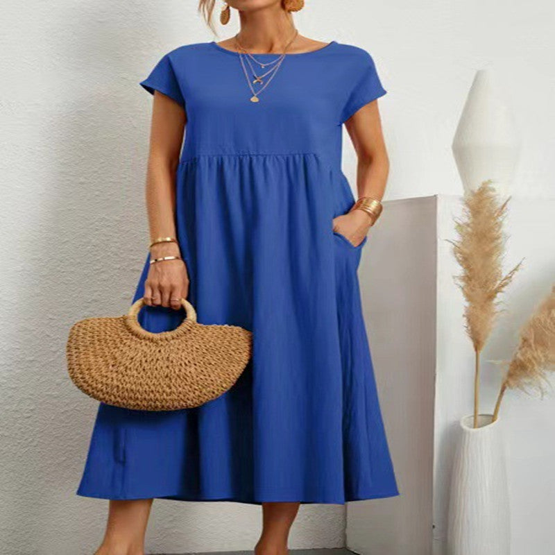 Patricia – Robe Longue Décontractée en Lin Coton avec Poches