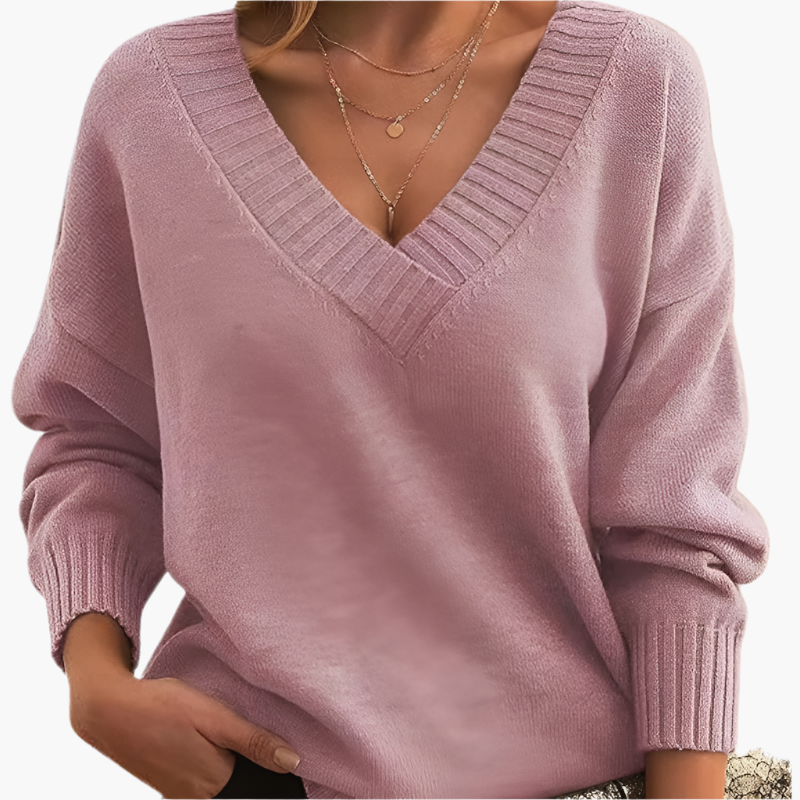 Pull col V chic femme pour l'hiver, style élégant et décontracté à manches longues
