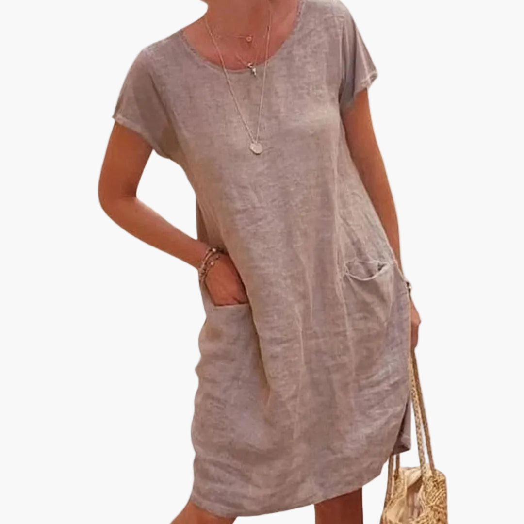 Vestito estivo donna casual a maniche corte con tasche – Stile ideale per la spiaggia e le vacanze