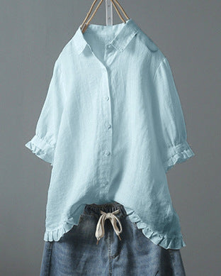 Jasmine – Chemise à Volants à Simple Boutonnage