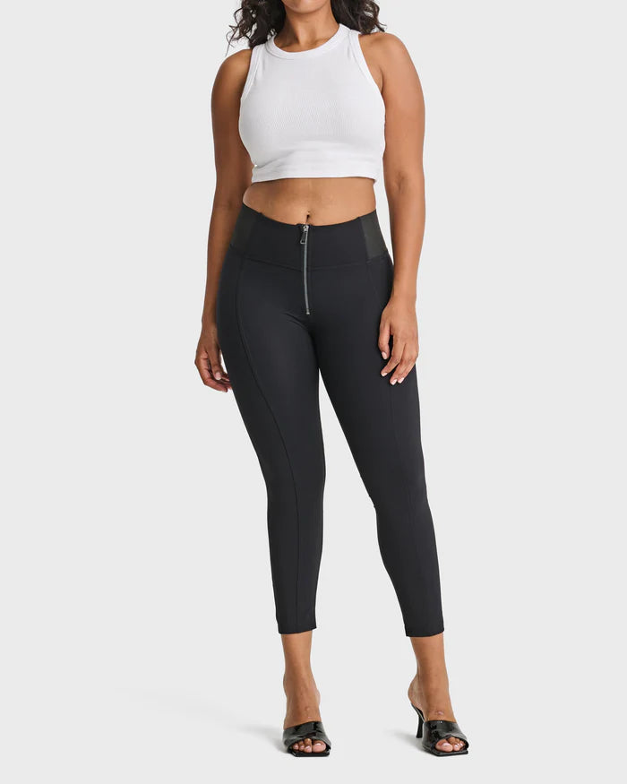 Leggings Slim à Fermeture Éclair avec Fesses de Pêche Stretch