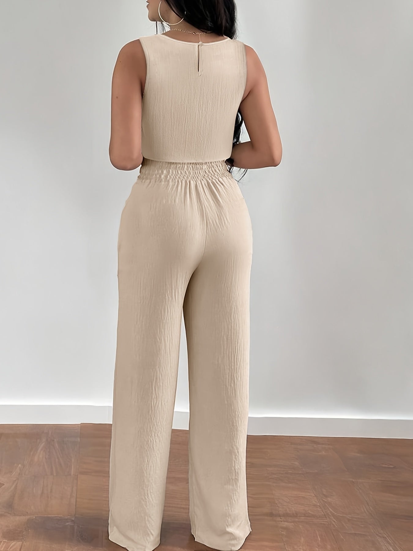 Tweedelig damesensemble elegante stijl met uitgesneden crop top en wijde hoge taille broek voor lente/zomer