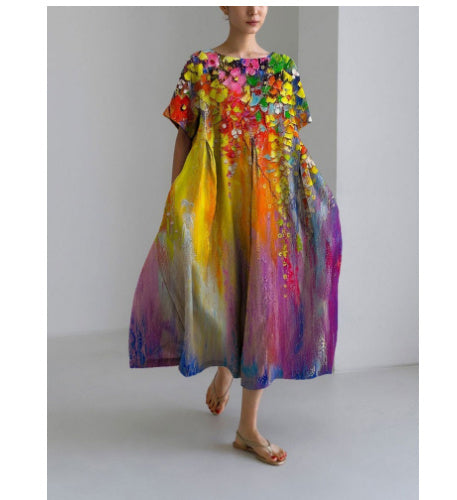 Sue – Robe de Mode Décontractée avec Impression 3D en Tissu Coton