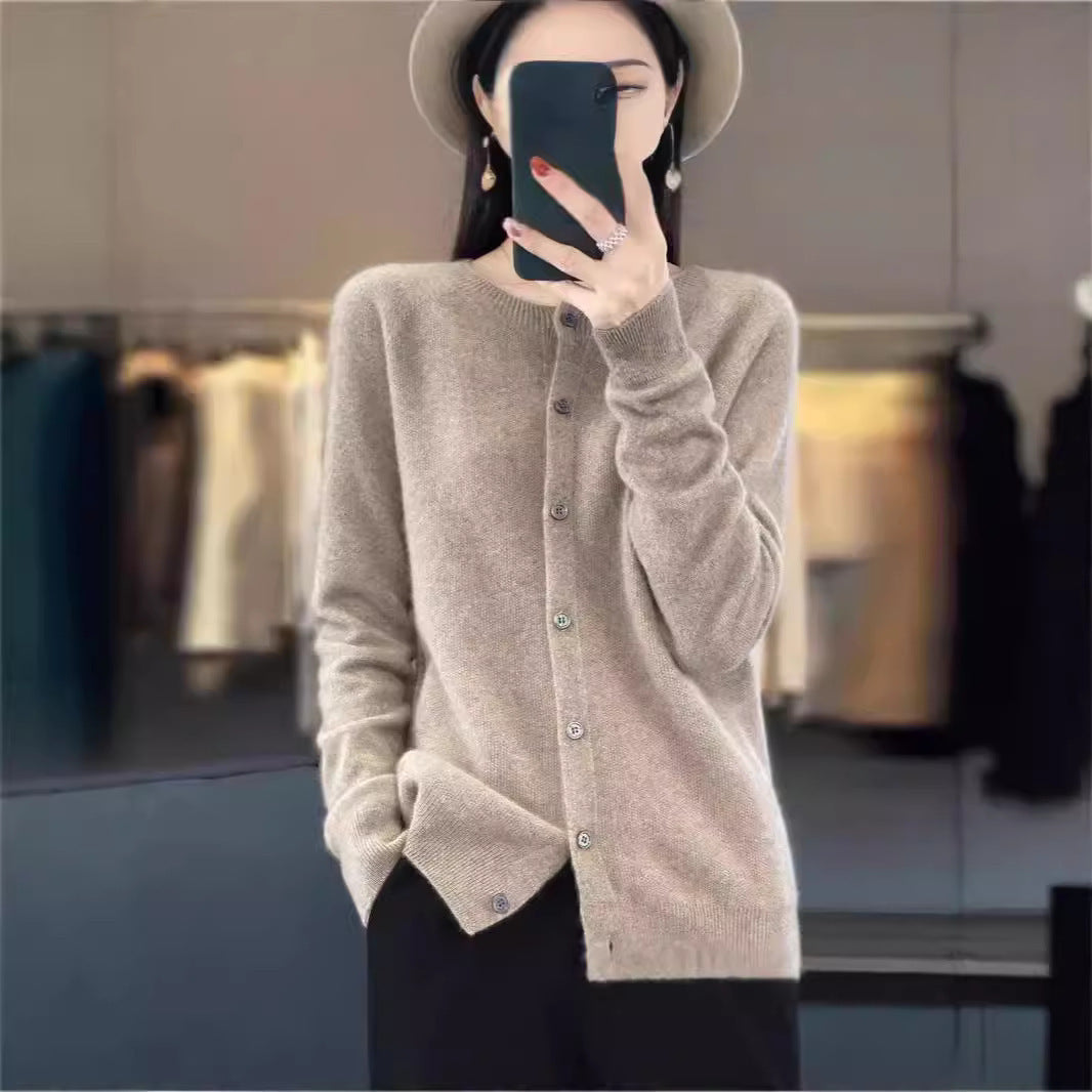 Danielle – Gilet en Laine Mérinos pour Femmes à Col Rond à Manches Longues en Cachemire