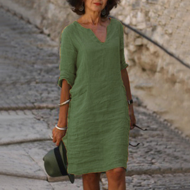 Imogen – Robe rétro en coton et lin à taille haute