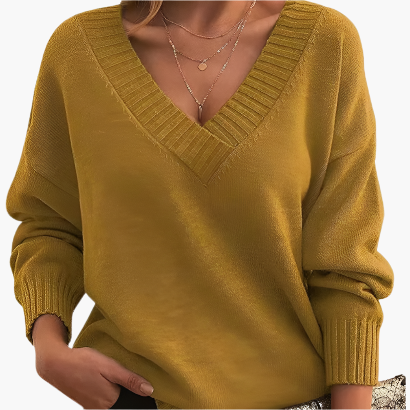 Pull col V chic femme pour l'hiver, style élégant et décontracté à manches longues