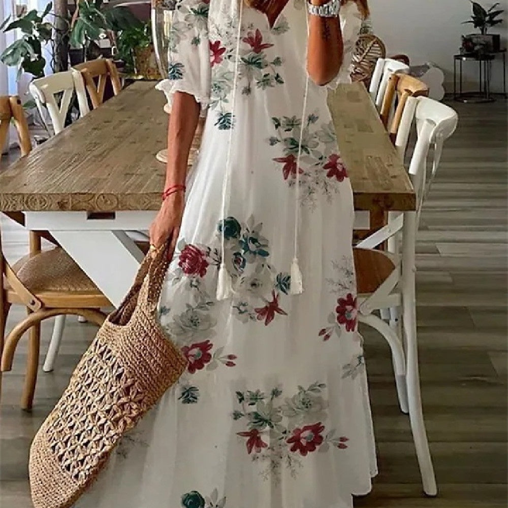 Jennifer – Robe Longue à Manches Moyennes Imprimée