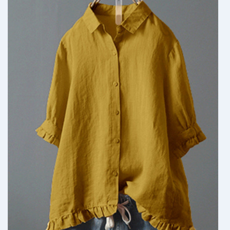 Jasmine – Chemise à Volants à Simple Boutonnage