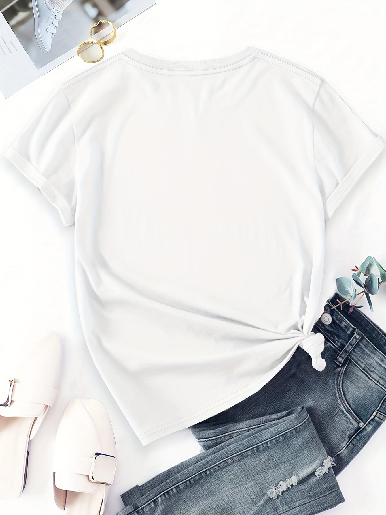 T-shirt Femme Style Décontracté avec Motif Fleurs Sauvages Illustration Botanique