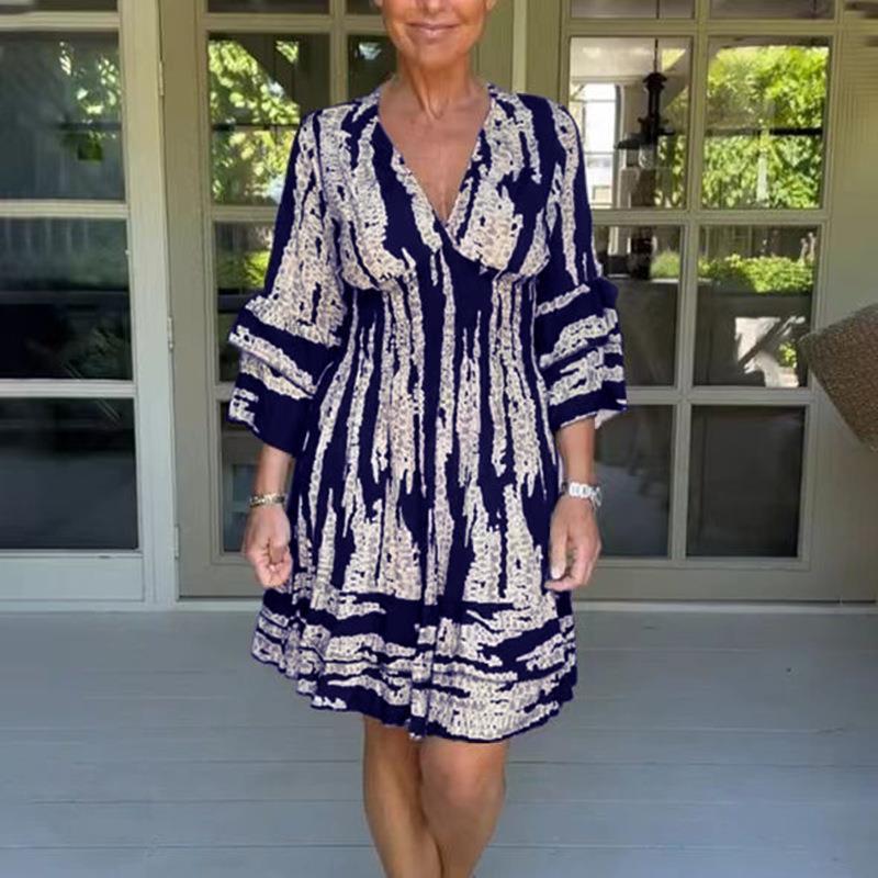 Charlotte – Robe Midi à Imprimé Estival avec Manches Évasées