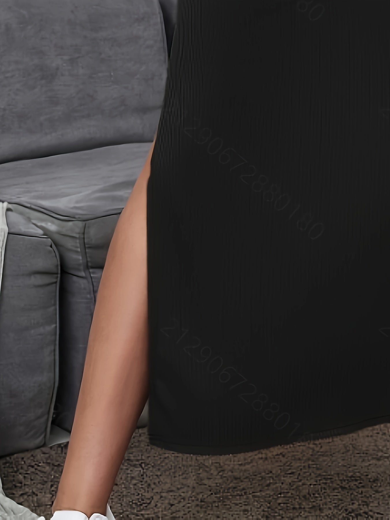 Długa prążkowana spódnica z rozcięciem w stylu casual dla kobiet