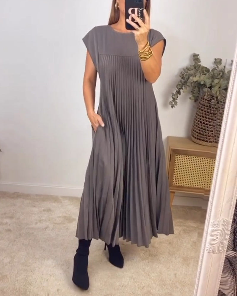 Ruth – Robe Femme Sans Manches Plissée Unie