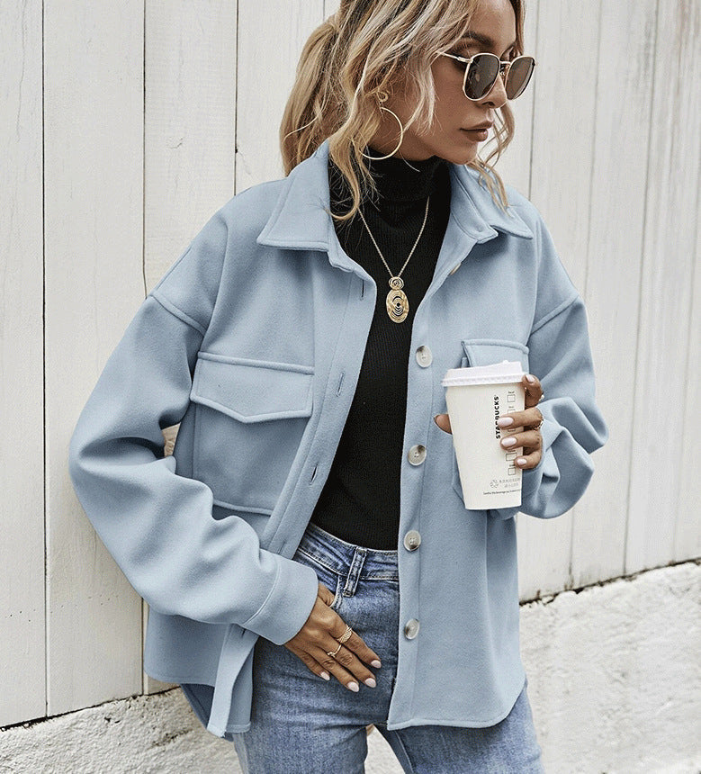 Sandra – Manteau Court en Laine Épais à Col Revers pour Femmes