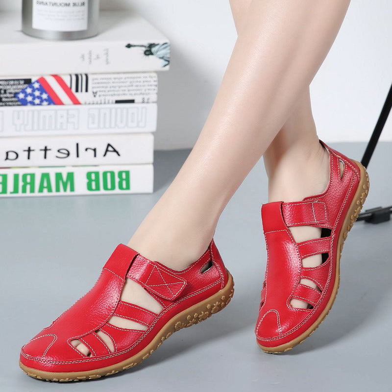 Sarah – Chaussures décontractées en cuir végan à velcro à semelle souple et rétro